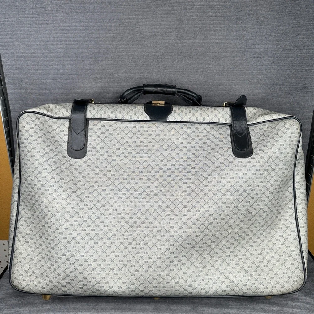 Vintage Gucci GG Monogram Suitcase Navy Leather Trim Travel Bag Large Soft Case